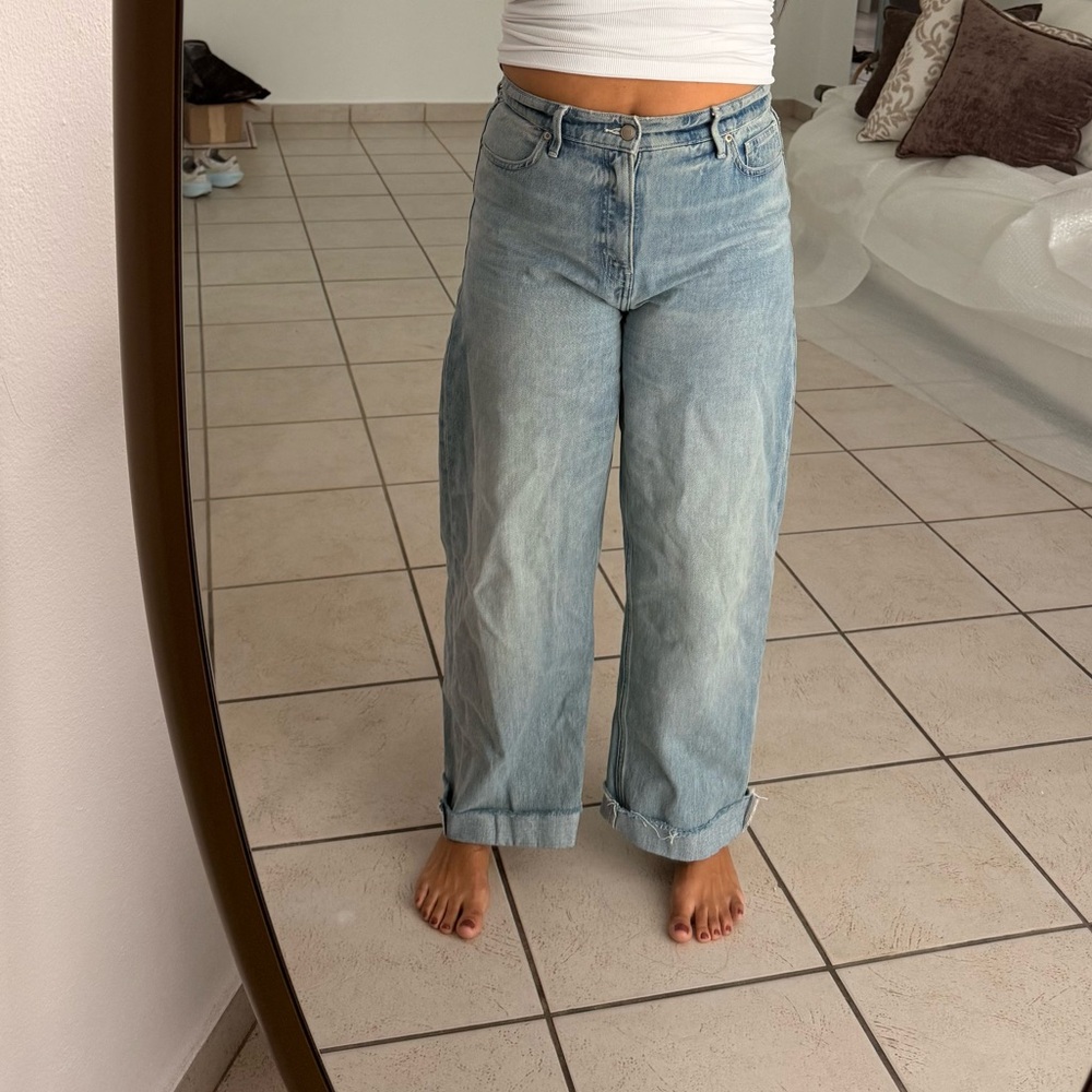 Good American Light Blue High-Rise Barrel Jeans